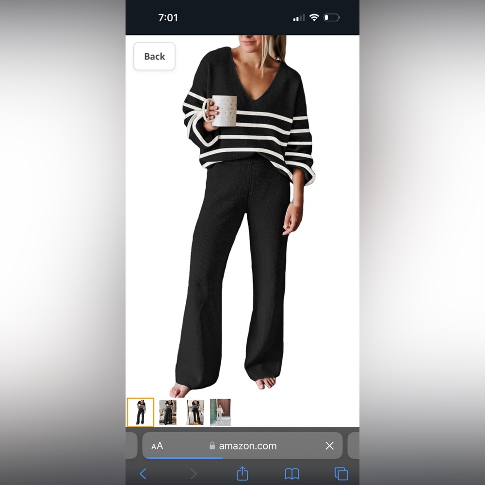 Viottiset Women's2 Piece Outfits Casual V Neck Knit Wide Leg Sweater Lounge Set